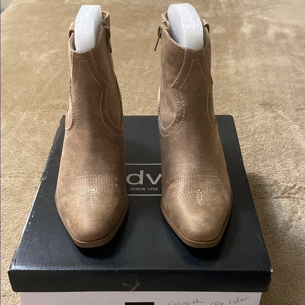 Dolce Vita Taupe Suede Ankle Booties